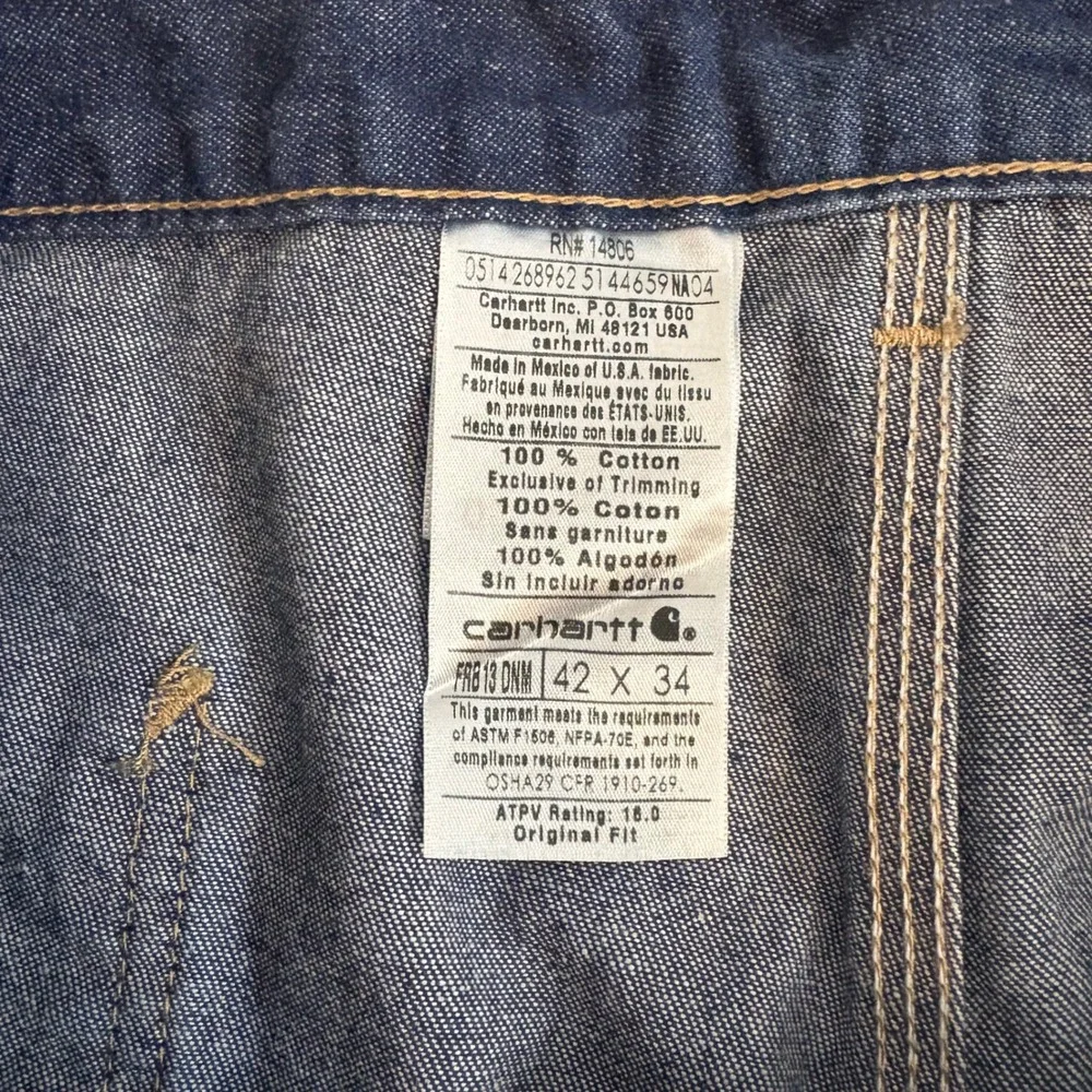 Carhartt FR Flame Resistant Denim Dungaree Jeans 42x34 Blue FRB13 DNM NWT Mens